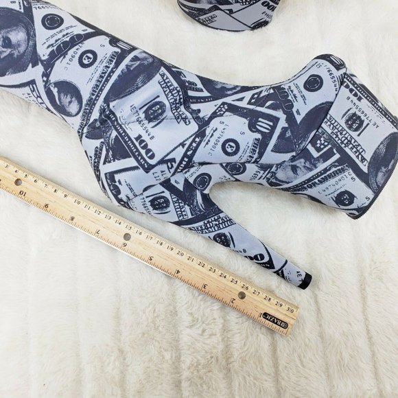 Dollar Money Print 7" High Heel Stretch Sock Platform Ankle Boots Adore 1002 - Picture 10 of 12
